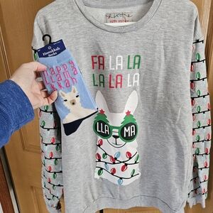 Happy Holidays Llama Sweater and Socks.